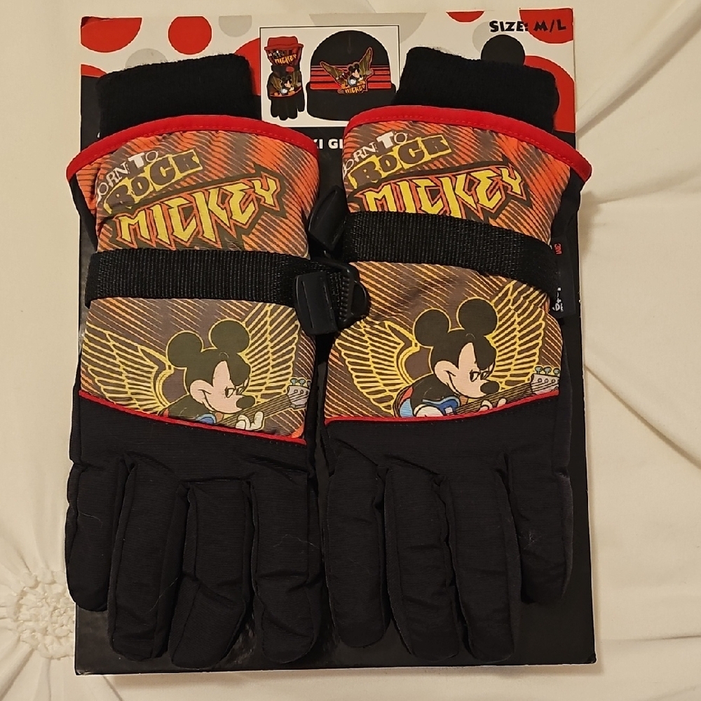 Disney Mickey Mouse Rock Gloves & Hat Set- Black and Red